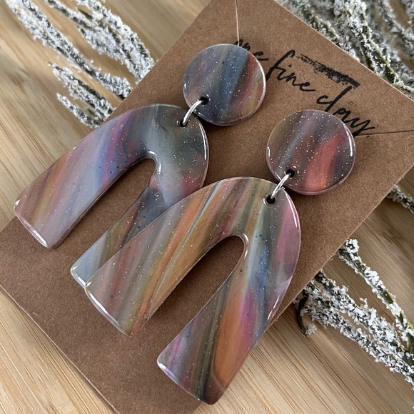 ON HOLD Galaxy Design Swirled Clay & Resin Dangle Earrings - Picture 6 of 8